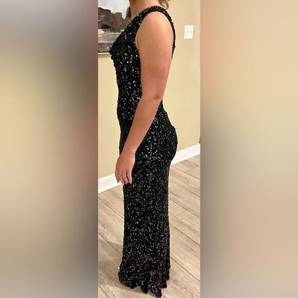 Scala Silk Black Sequin Beaded Gown Prom Formal Size Small (Can Fit Medium) - Picture 2 of 10